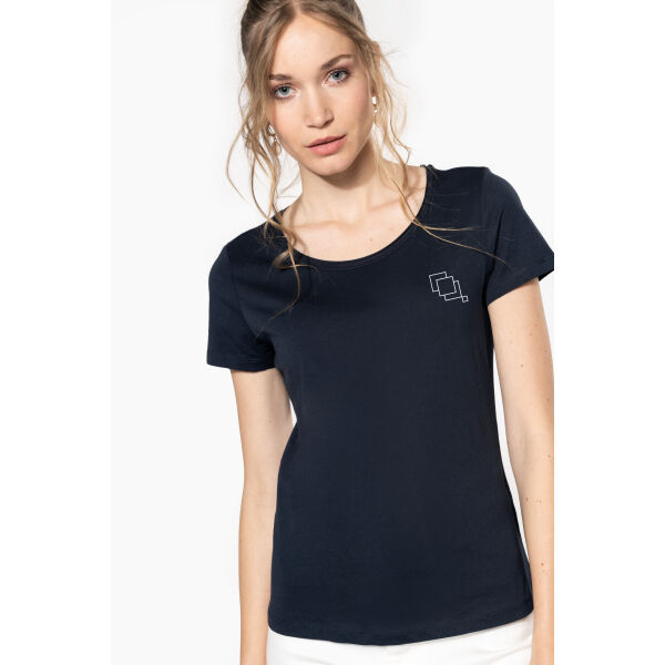 Bio dames-t-shirt kraag met onafgewerkte rand korte mouwen